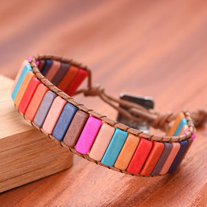 Chakra Bracelet Jewelry Handmade Multi Color Natural Stone Tube Beads Leather Wrap Couples Bracelets Creative Gifts Dropshipping