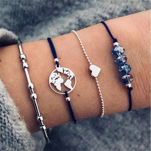 30 Style Boho Bangle Elephant Heart Shell Star Moon Bow Map Crystal Bead Bracelet Women Charm Party Wedding Jewelry Accessories