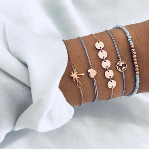 30 Style Boho Bangle Elephant Heart Shell Star Moon Bow Map Crystal Bead Bracelet Women Charm Party Wedding Jewelry Accessories