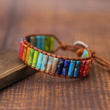 Load image into Gallery viewer, Chakra Bracelet Jewelry Handmade Multi Color Natural Stone Tube Beads Leather Wrap Couples Bracelets Creative Gifts Dropshipping